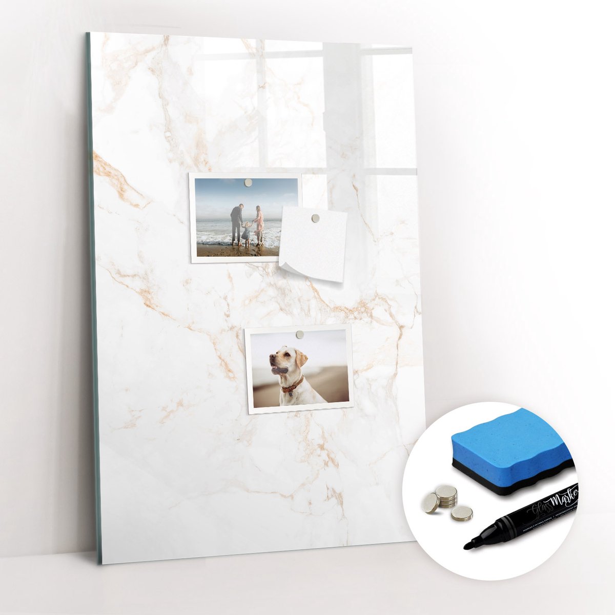 Tulup Whitebord - Elegant marmer - 40 x 60 cm - Wit Magneetbord Design - Gratis 5 Sterke Magneten + Whiteboard Marker & Wisser - Moderne Wanddecoratie - Magnet Board - Notitiebord Werkplek