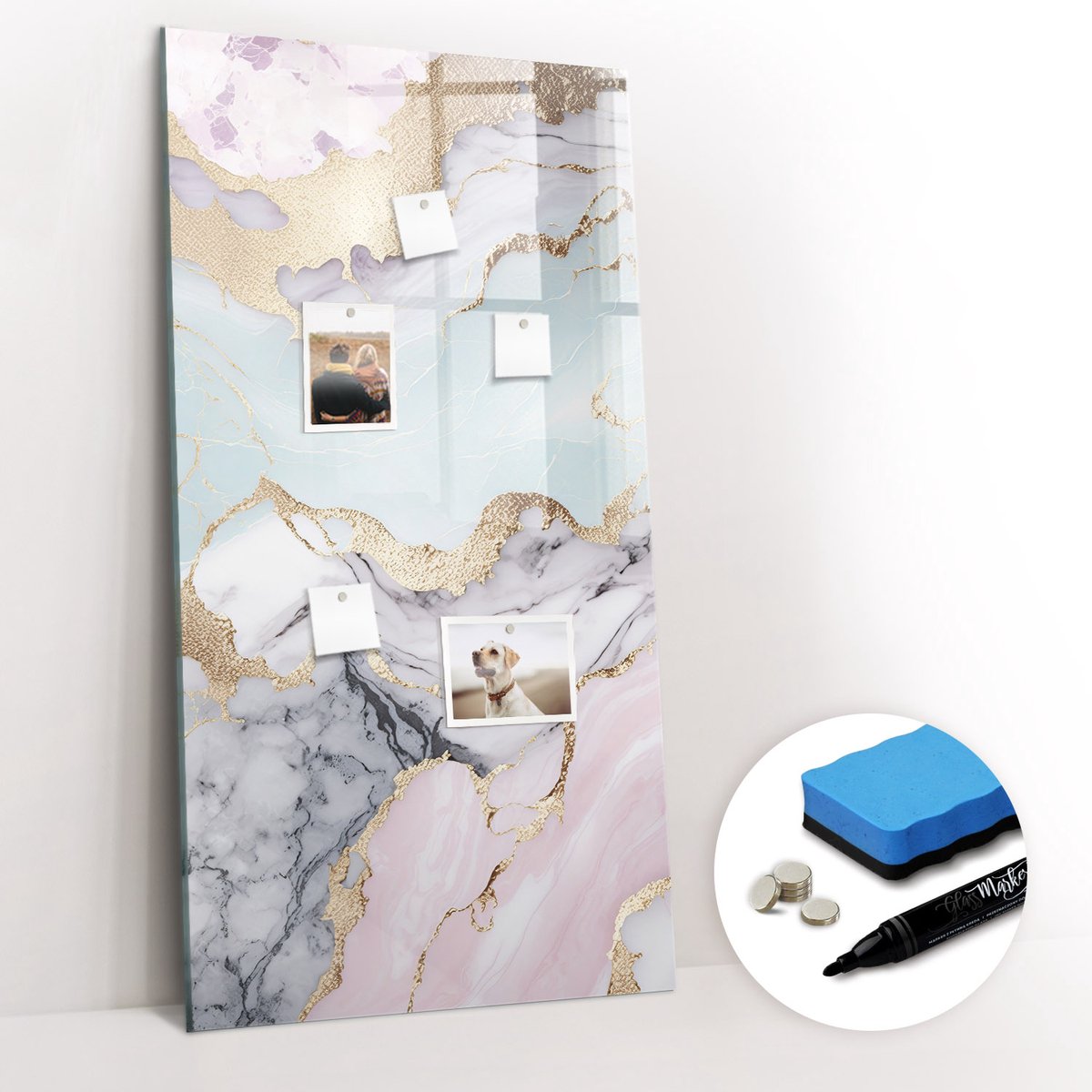 Tulup Whitebord - Ruw marmer - 60 x 120 cm - Veelkleurig Foto Magneetbord - Gratis 5 Sterke Magneten + Whiteboard Marker & Wisser - Stylish Memo Board - Magnetisch Bord - Planning Muur