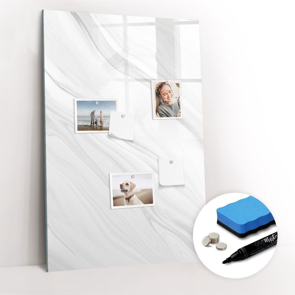 Tulup Whitebord - Marmergolven - 60 x 90 cm - Wit Magnet Board - Gratis 5 Sterke Magneten + Whiteboard Marker & Wisser - Interieur Accessoires Kantoor - Foto Magneetbord - Productiviteit Tools