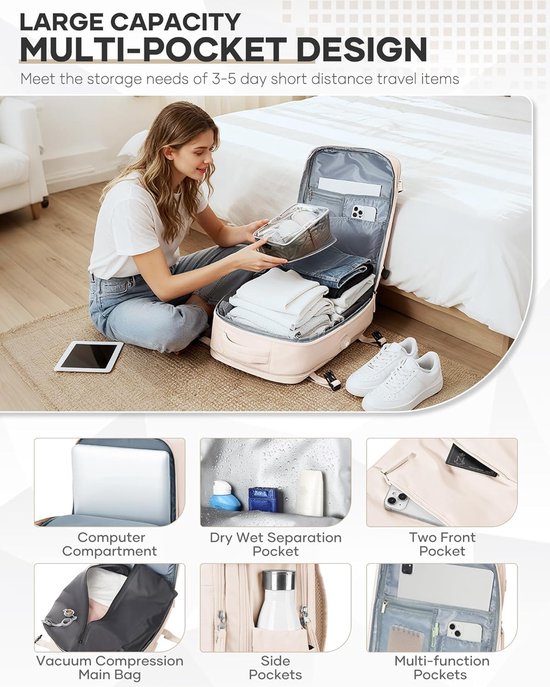 Reis Rugzak - Handbagage Tas - Ruimte Besparen - Vacuüm Compressie Systeem - 40x30x20 cm - Zwart — afbeelding 3