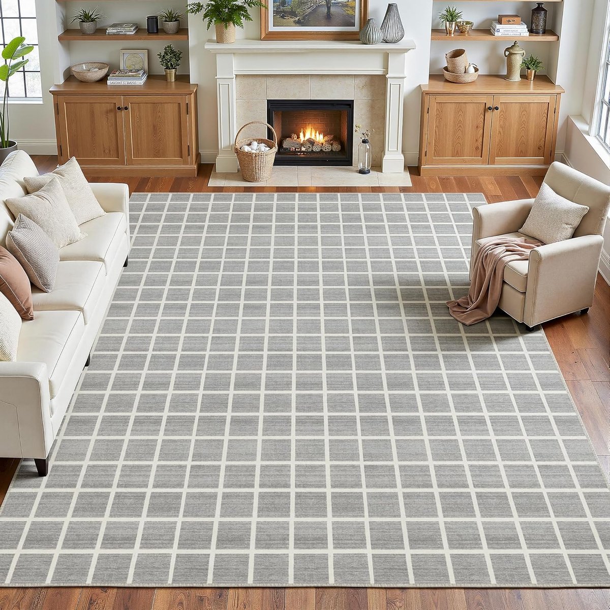 Tribesigns Vloerkleed – Zacht & Wasbaar Vloerkleed – rasterpatroon – Modern geruit kortpolig vloerkleed– Voor Slaapkamer of Woonkamer – grijs, 200 x 230 cm