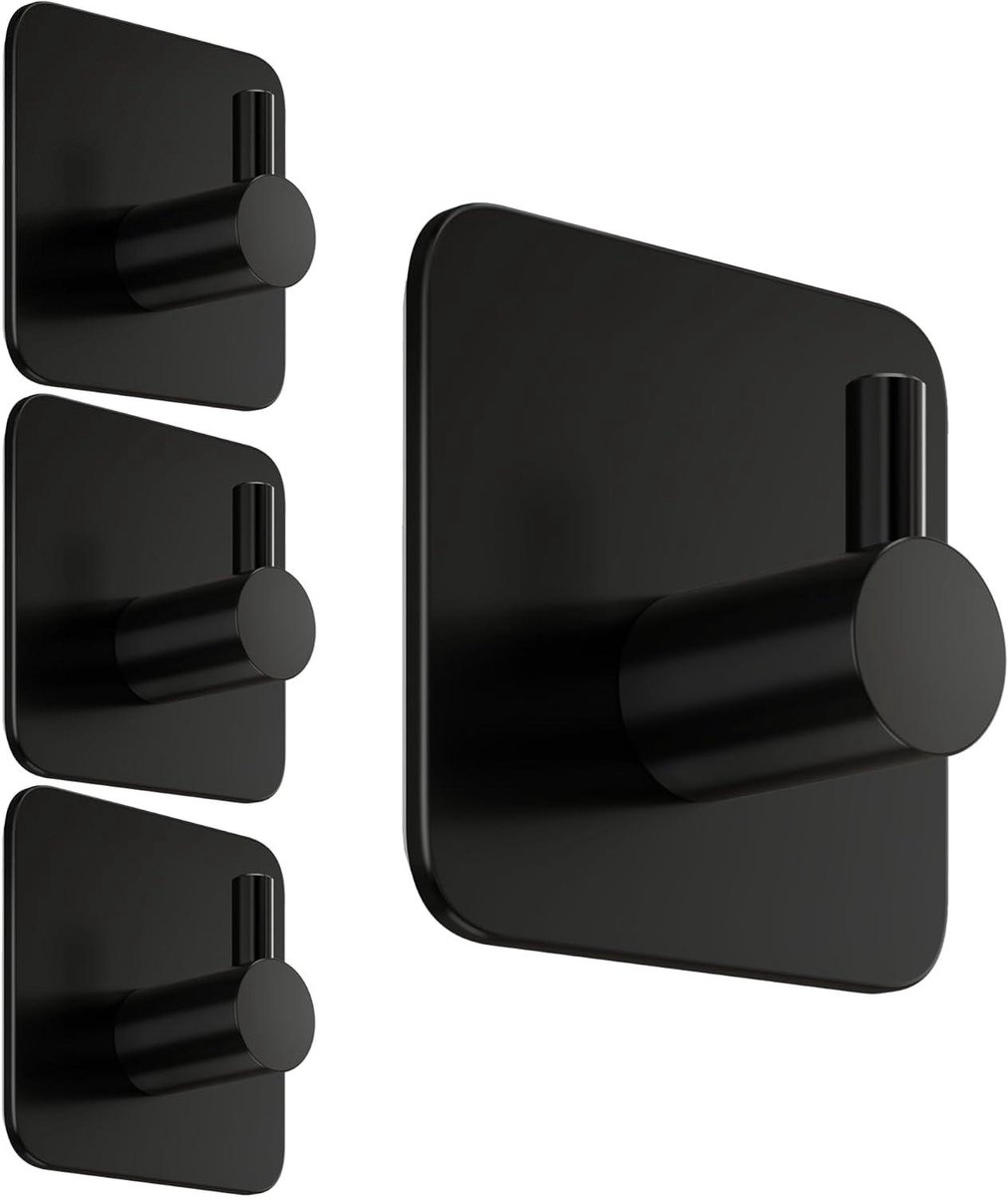 Handdoekhouders Zonder Boren - Zwarte Kleefhaken - Badkamer Organisatie - Sterke Kleefkrac