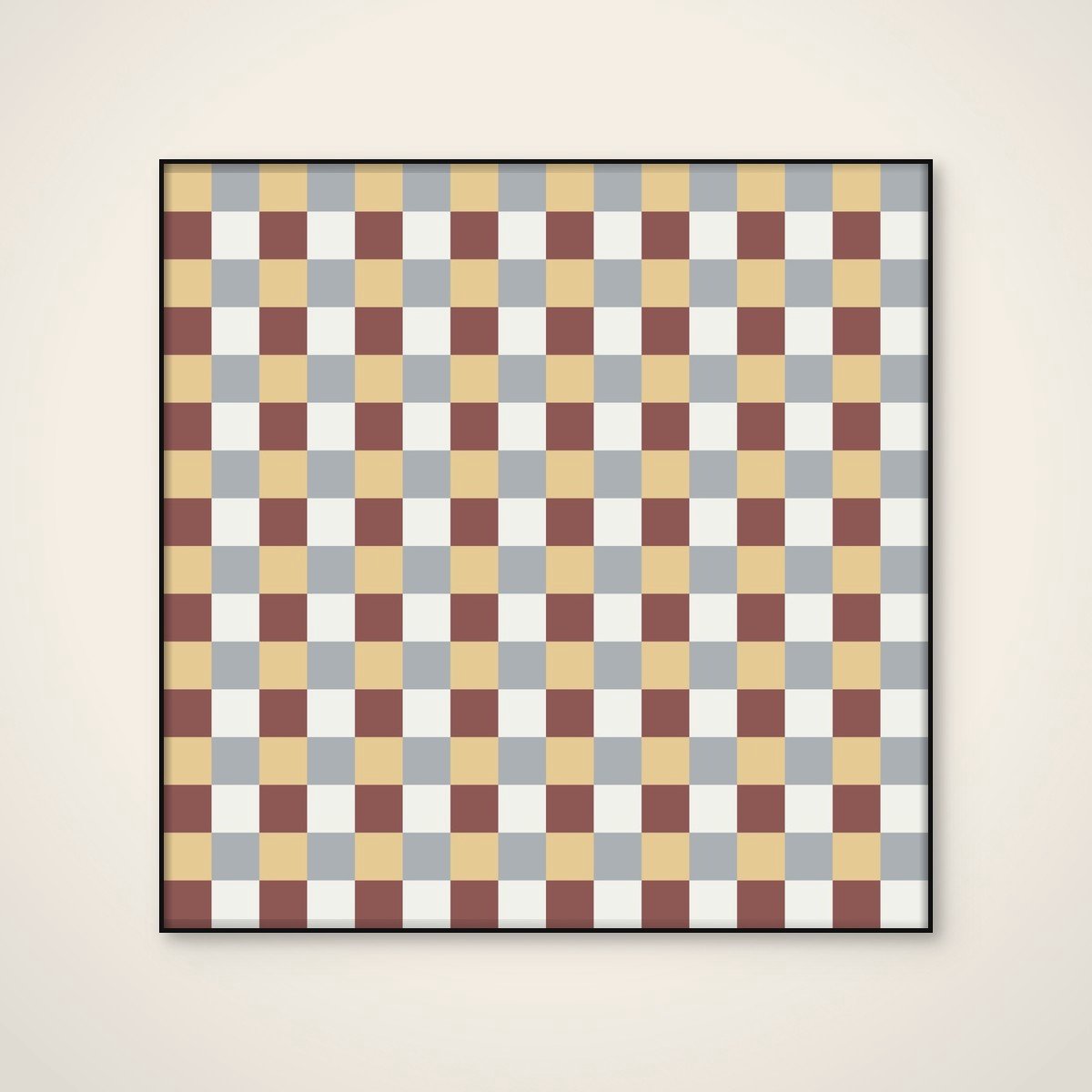 Akoestisch schilderij - 80 x 80 cm - Earthy Checker Pattern van Little Dean - Geometrische wanddecoratie - zwart textielframe