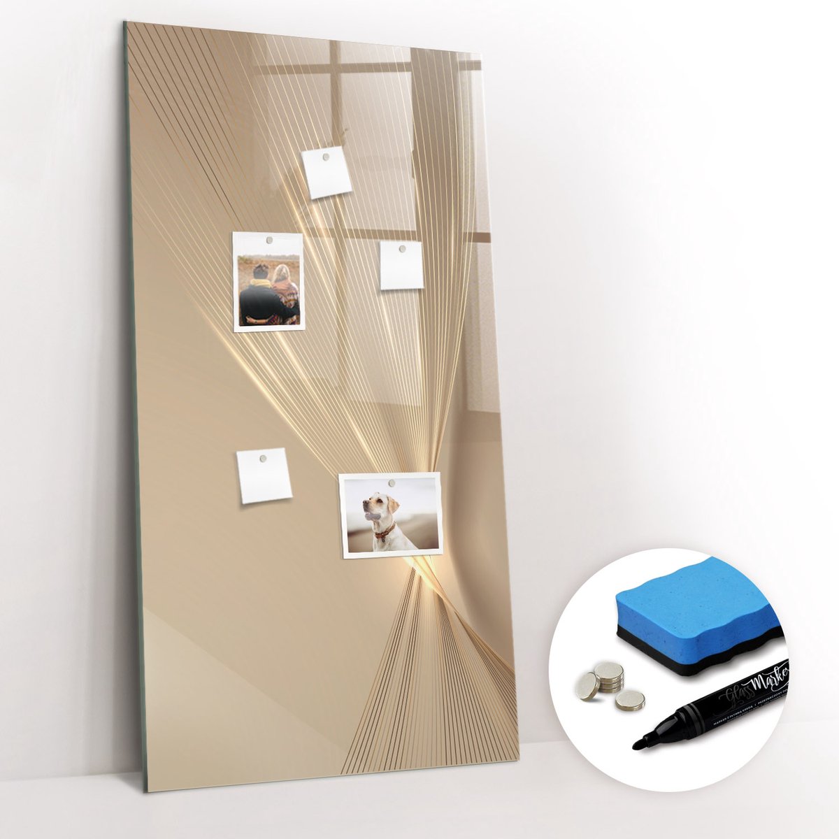 Tulup Whitebord - Abstract licht - 60 x 120 cm - Beige Magneetbord Muur - Gratis 5 Sterke Magneten + Whiteboard Marker & Wisser - Wanddecoratie Kantoor - Magnetisch Bord - Inspiratiebord Kantoor