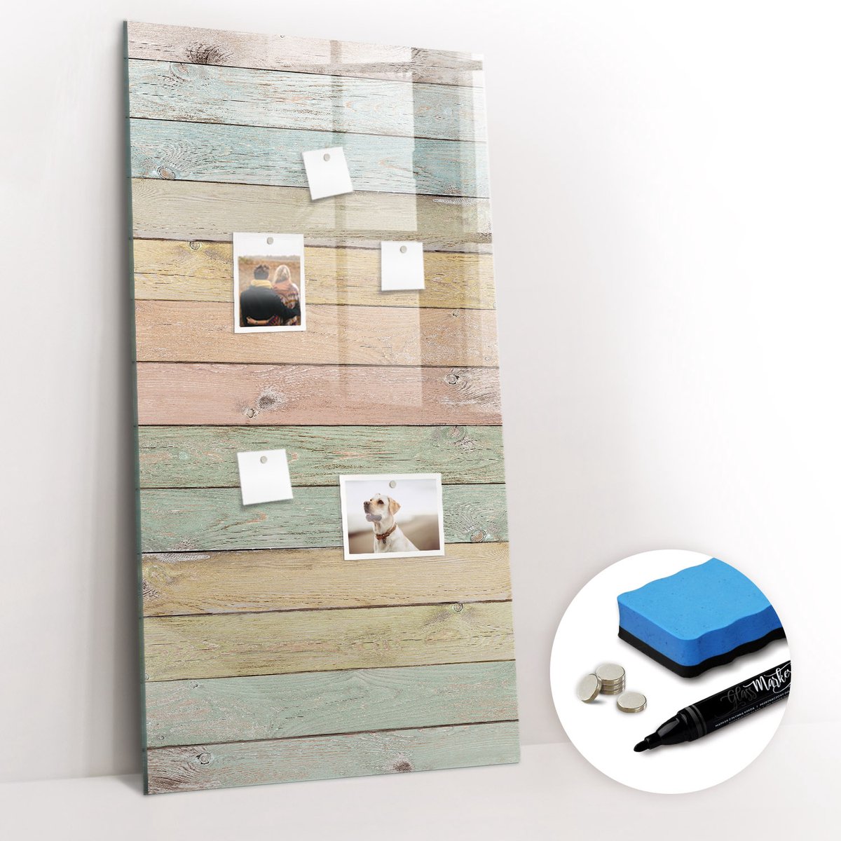Tulup Whitebord - Pastelkleurige terrasplanken - 60 x 120 cm - Veelkleurig Magnetisch Bord Kind - Gratis 5 Sterke Magneten + Whiteboard Marker & Wisser - Design Memobord - Magneetbord Design - Inspiratiebord Kantoor