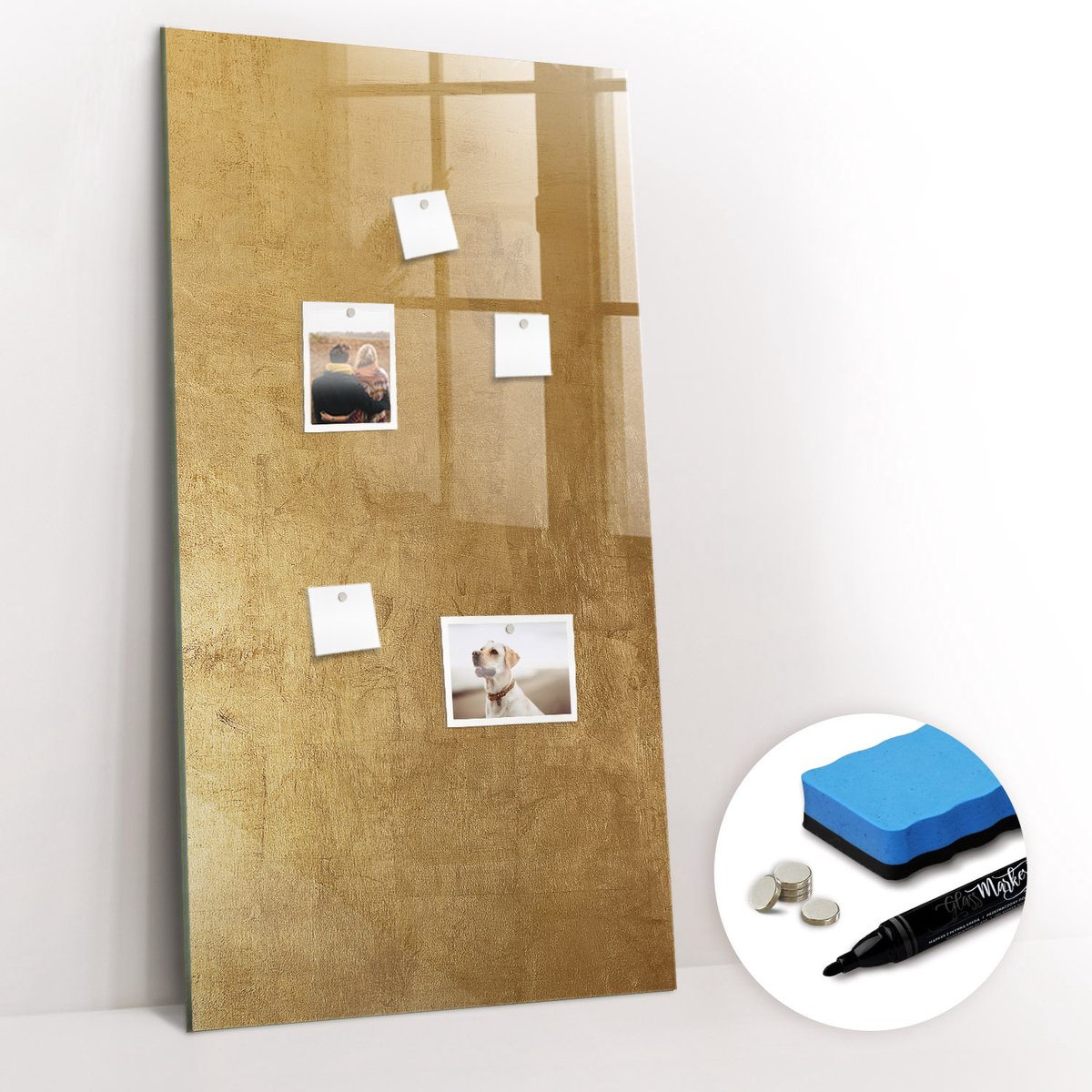 Tulup Whitebord - Decoratief materiaal - 60 x 120 cm - Geel Magneetbord Muur - Gratis 5 Sterke Magneten + Whiteboard Marker & Wisser - Stylish Memo Board - Memobord Glas - Planning Muur