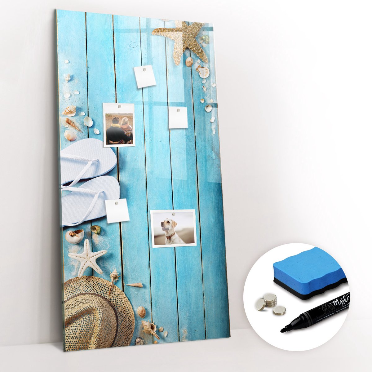 Tulup Whitebord - Blauwe strandplanken - 60 x 120 cm - Blauw Magneetbord Design - Gratis 5 Sterke Magneten + Whiteboard Marker & Wisser - Scandinavisch Design Bord - Magneetbord Keuken - Planning Muur