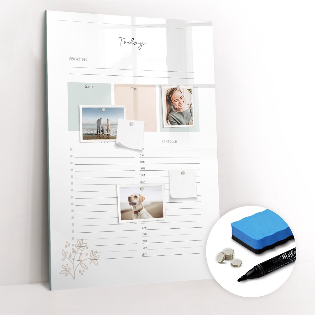 Tulup Whitebord - Agenda van vandaag - 60 x 90 cm - Wit Memobord Keuken - Gratis 5 Sterke Magneten + Whiteboard Marker & Wisser - Stylish Memo Board - Memobord Keuken - Notitiebord Werkplek