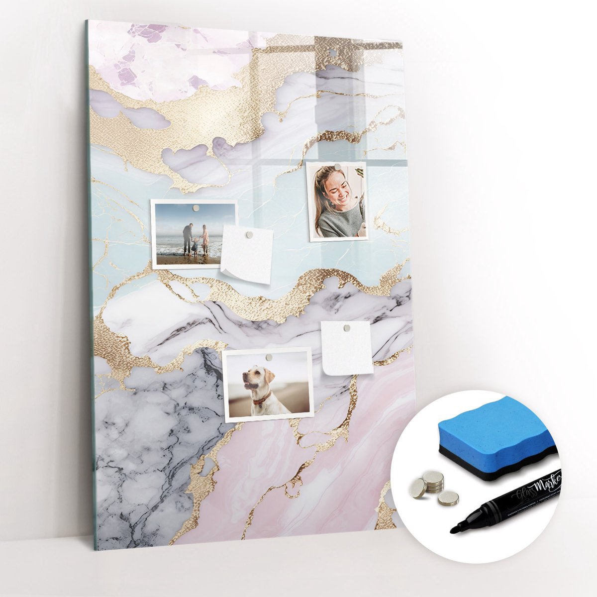 Tulup Whitebord - Ruw marmer - 60 x 90 cm - Veelkleurig Decoratieve magneetborden met print - Gratis 5 Sterke Magneten + Whiteboard Marker & Wisser - Decoratief Magnetisch Bord - Magnetisch Bord - Productiviteit Tools