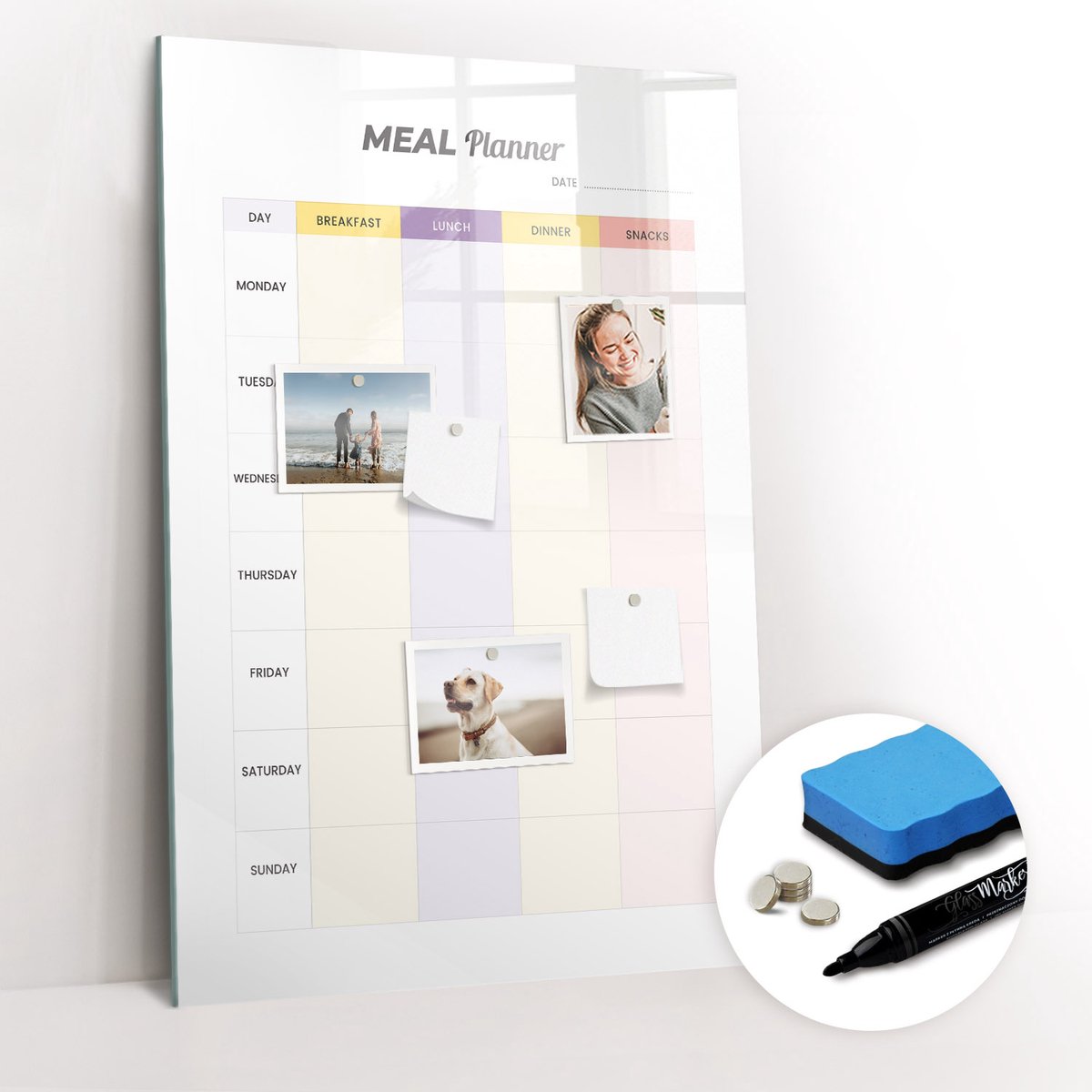 Tulup Whitebord - Calorie maaltijdplanner - 60 x 90 cm - Veelkleurig Memobord Keuken - Gratis 5 Sterke Magneten + Whiteboard Marker & Wisser - Moderne Wanddecoratie - Memobord Glas - Organiseer Je Bureau