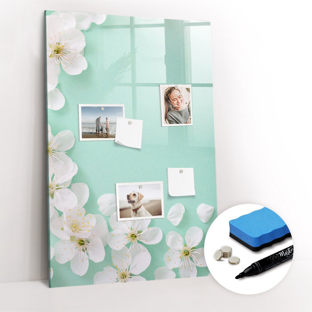 Tulup Whitebord - Bloeiende bloemen - 60 x 90 cm - Groente Magneetbord Design - Gratis 5 Sterke Magneten + Whiteboard Marker & Wisser - Minimalistisch Prikbord - Magnet Board - Planning Muur