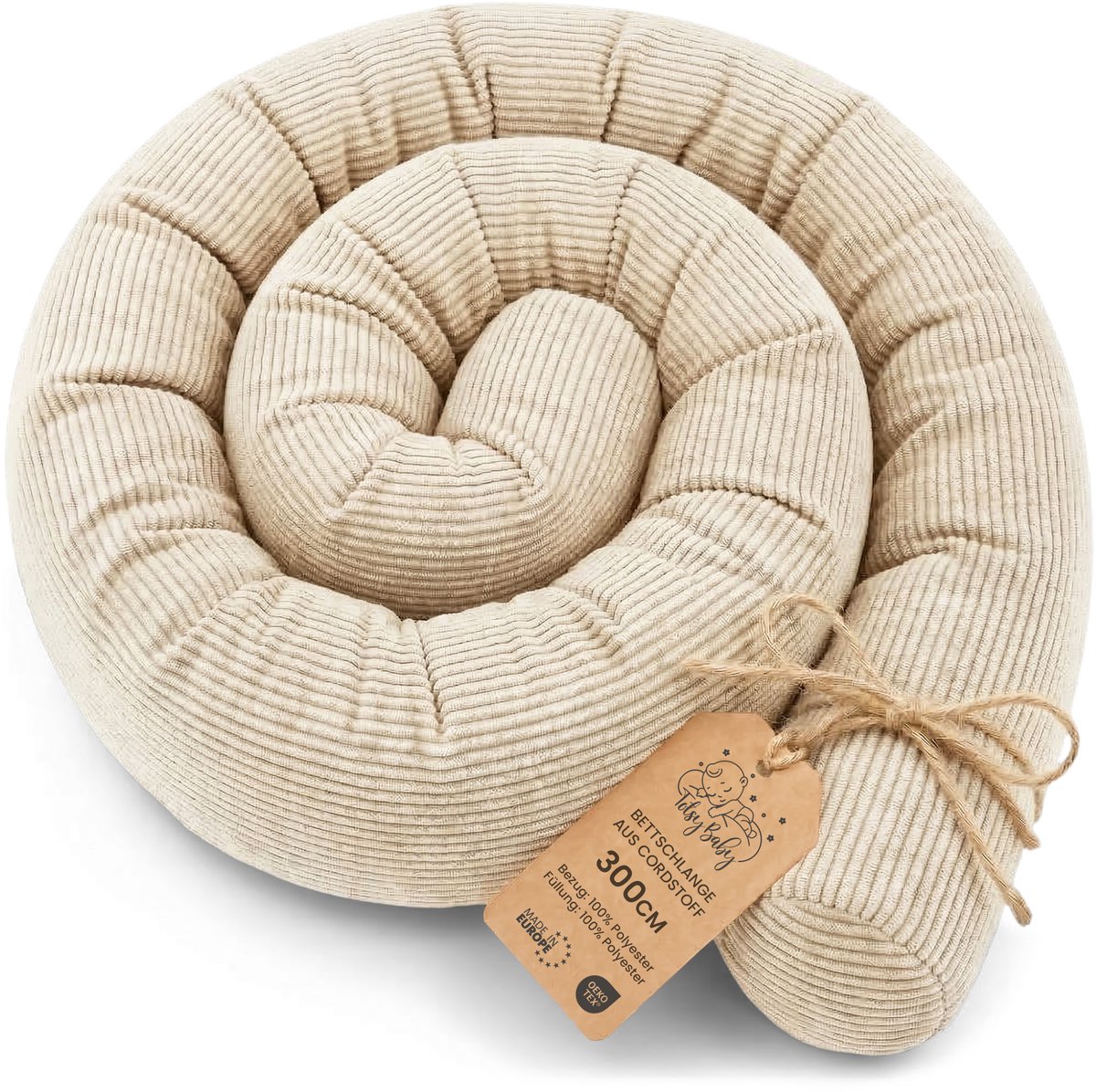 Zijslaper kussen Lichaamskussen 300 cm Corduroy - Lang kussen bed rol slaapkussen nek rol Decoratie voor kinderkamer Oeko-Tex certificaat Beige C