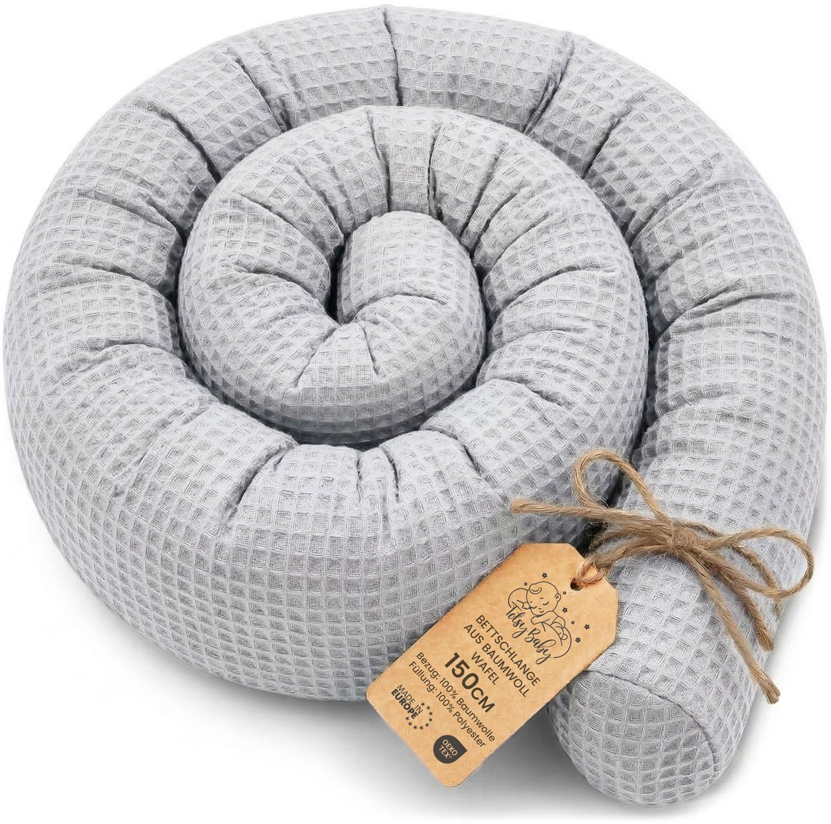 Zijslaper kussen Lichaamskussen 150 cm Katoen wafel - Lang kussen bed rol slaapkussen nek rol Decoratie voor kinderkamer Oeko-Tex Grijs D