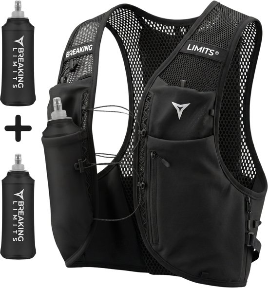 Breaking Limits Hardloopvest met Telefoonhouder & Ruimte voor Waterzak - Inclusief 2 x Soft Flask 500 ml - Ultralicht Reflecterend Running Vest - M-XL