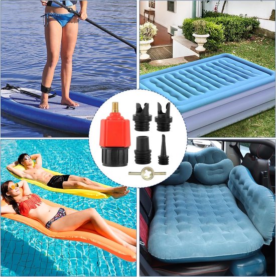 Ventieladapter - Pomp adapter - Watersport Oppompen - Hoogwaardig Materiaal - 4 Mondstukken - Rood — afbeelding 4