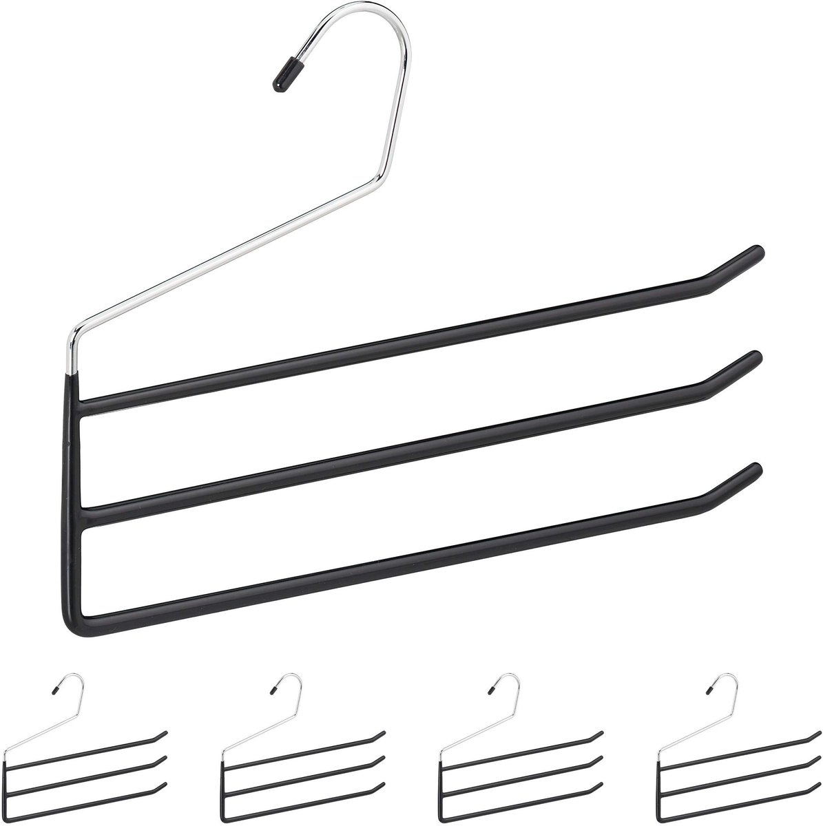 Broekhanger antislip, voor meerdere broeken, kleerhangers in een set, 3 stangen, open, broeken & rokken, zwart