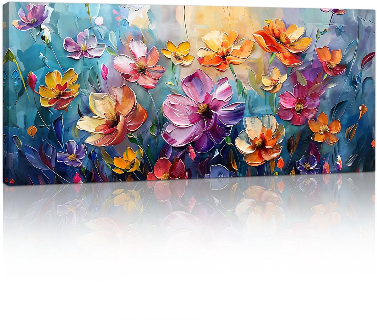 Canvas Muurkunst, Kleurrijk Vintage Bloemen Muur Canvas Paars Rood Bloemen Schilderij op print Canvas Poster Decor voor Woonkamer Slaapkamer Klaar om op te hangen 120x50cm