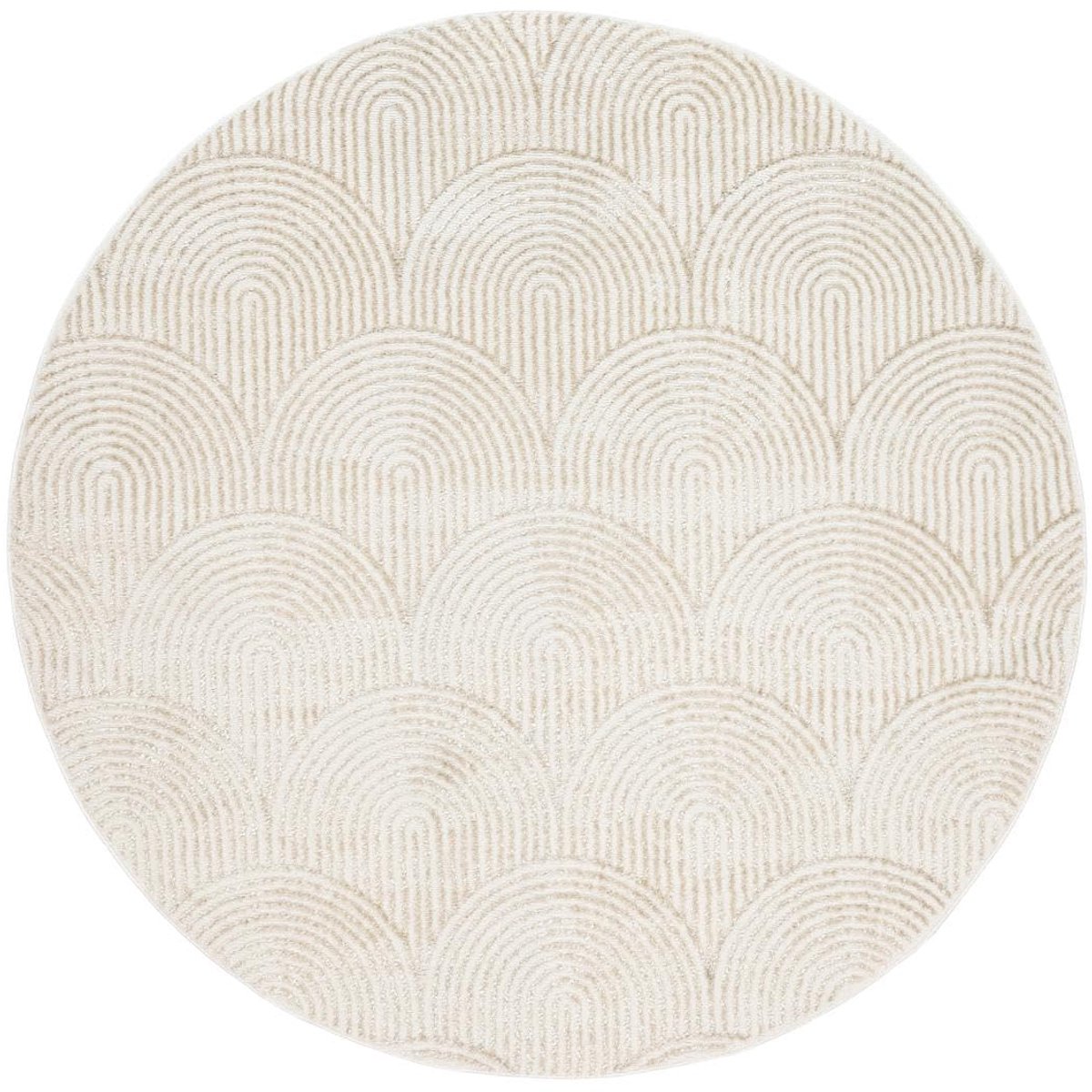 Art Deco, Vloerkleed, Moderne, Ø 200 cm, Rond, Middelpolig, Woonkamer, Slaapkamer, Alleen chemisch reinigen, Wit/Licht Beige