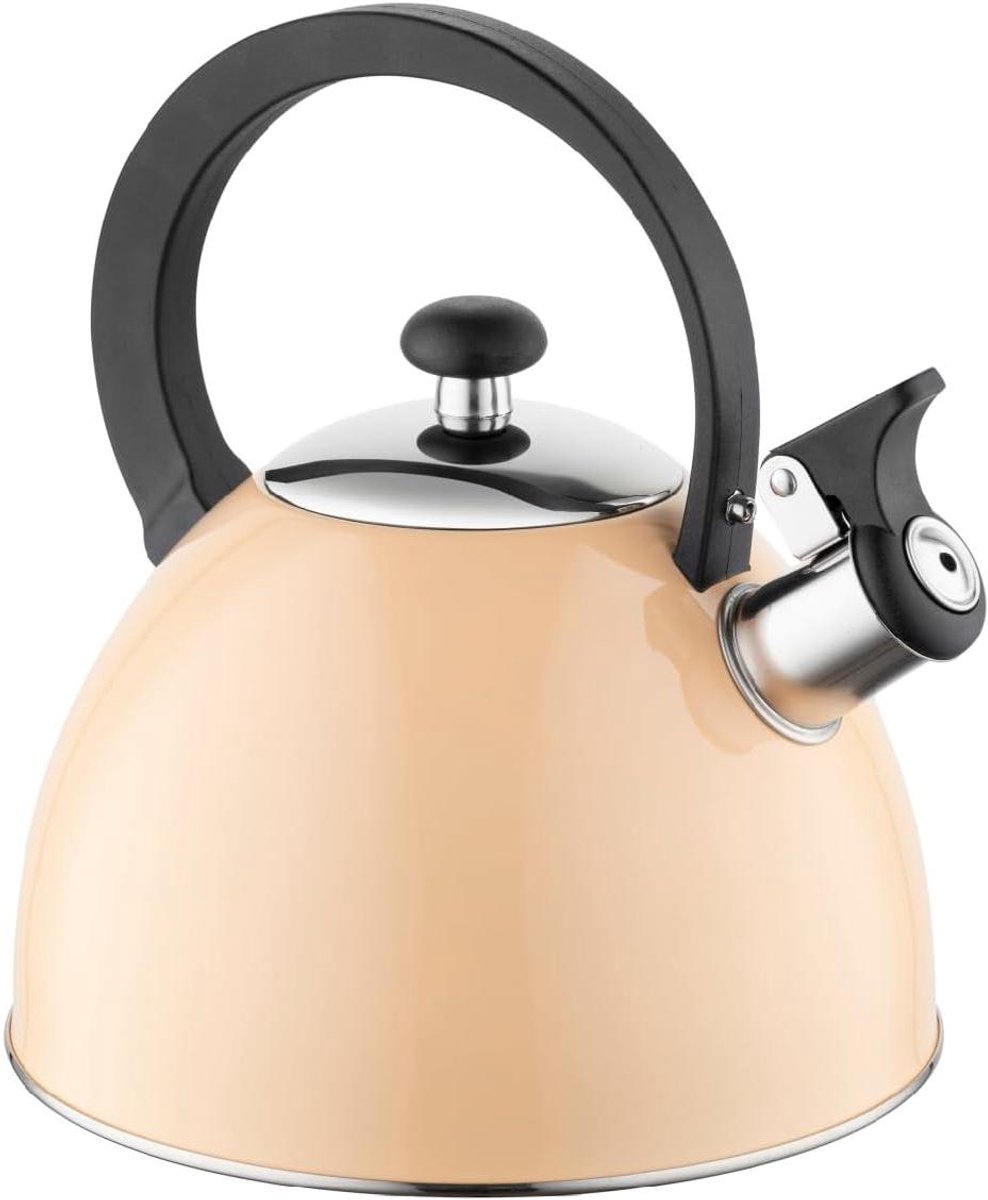 Waterkoker Roestvrijstaal - Fluitketel Inductie - Koken Water - Ergonomisch Handvat - 2.5 Liter - Perzik