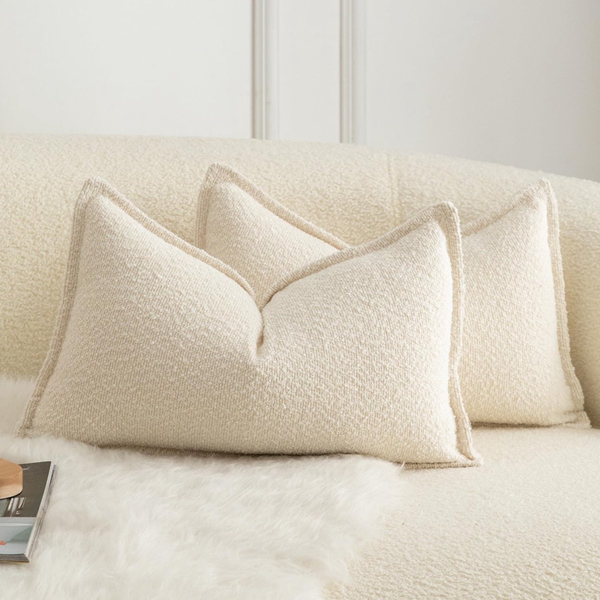 Set van 2 decoratieve kussenhoezen, geweven getextureerde bankkussen, sierkussen, super zacht, premium eenvoudig design, slaapkamer, woonkamer, beige, 30 x 50 cm
