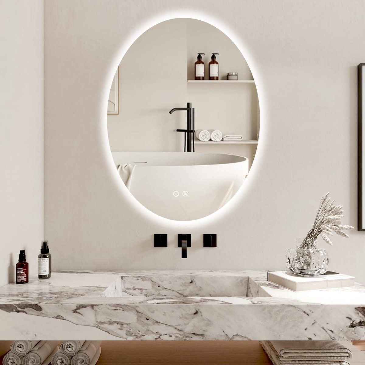 Ovale LED Badkamerspiegel 70x50 cm met Anti-Fog en Dimbare 3 Kleurverlichting