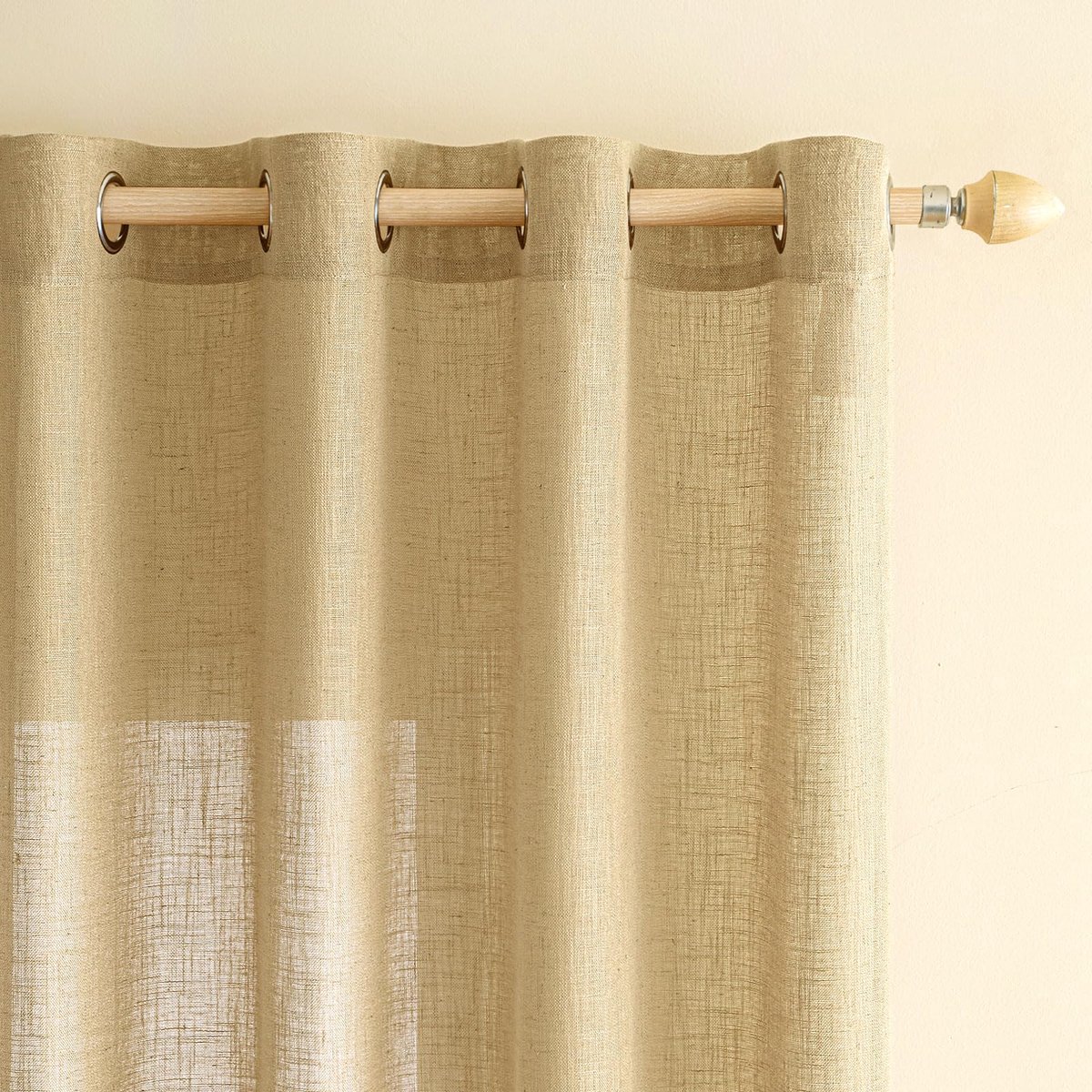 Set van 2 linnenlook gordijnen met oogjes - tarwe - 140 x 245 cm (b x h) - semi-transparante vitrage voor woonkamer, keuken of kinderkamer - kreukvrij en lichtdoorlatend