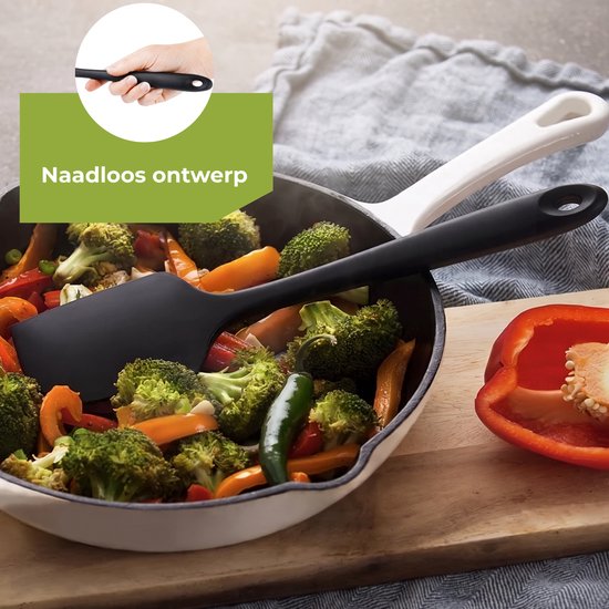 HI NATURE™ Spatel set 3 stuks - Spatel silicone - Siliconen spatel set BPA vrij - Spatelset - Keukenspatel - Pannenlikker - Bakspaan - Keukengerei set | hittebestendig - Anti-aanbak - Keuken gerei (Zwart)