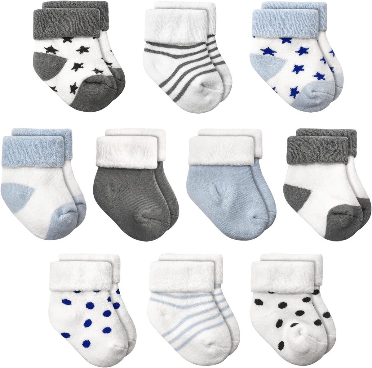 10 Paar Warme Katoenen Babysokken - Dikke Wintersokken voor Jongens & Meisjes (0-6 Maanden t/m 1-3 Jaar)