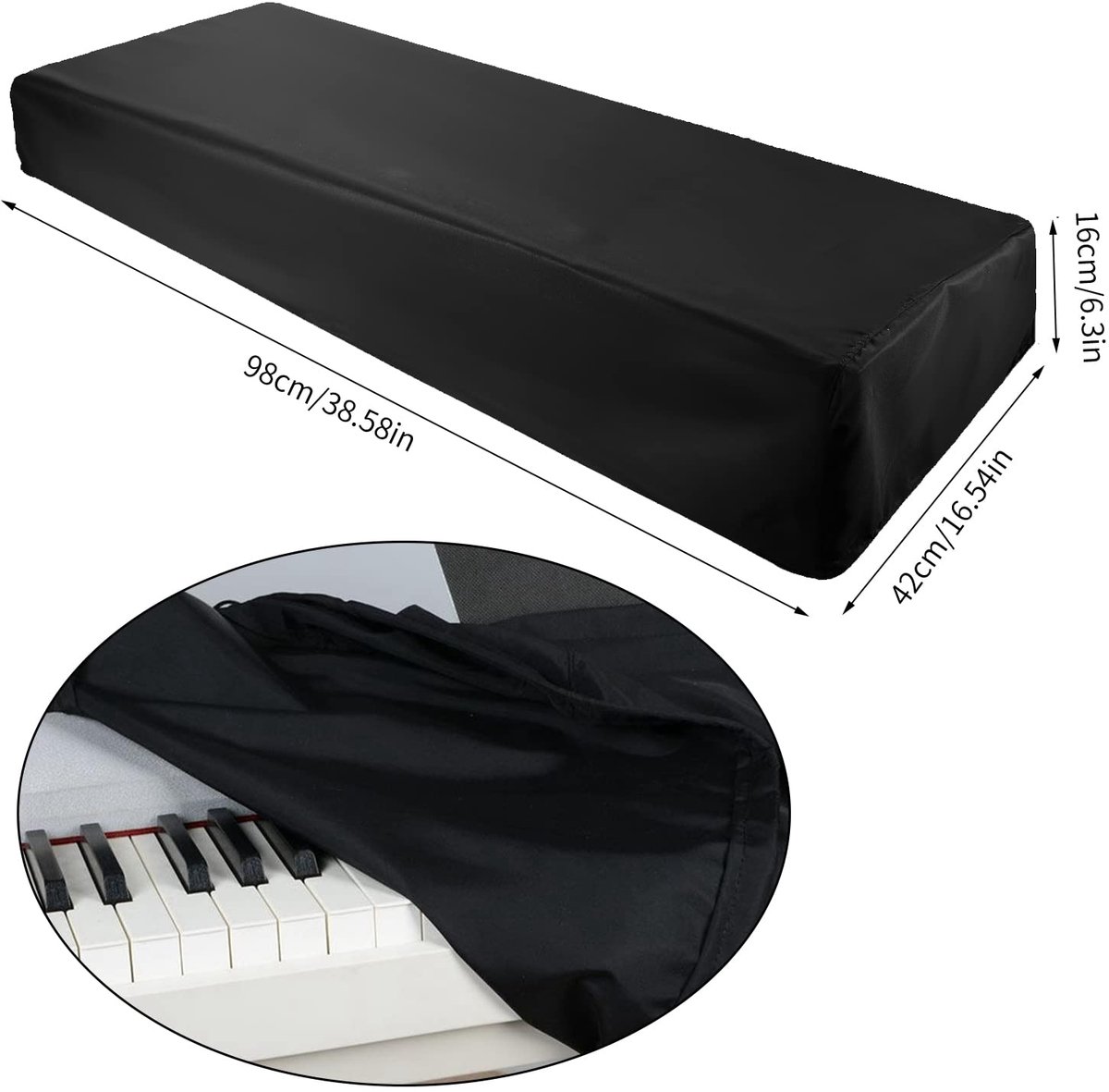Beschermhoes voor Piano met 61 Toetsen, Stofdichte Piano Toetsenbord Beschermhoes, Pianohoes met Koord ter Bescherming van Elektronische Pianotoetsenbord (98 x 42 x 16 cm)