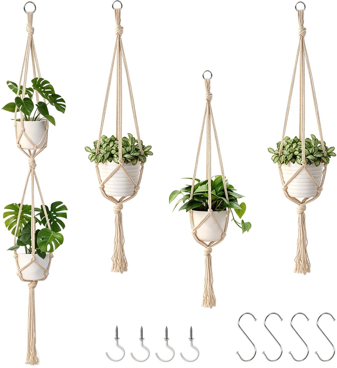 Plantenhangers, duurzame houder voor plantenpotten, boho wanddecoratie voor woonkamer, balkon en tuin
