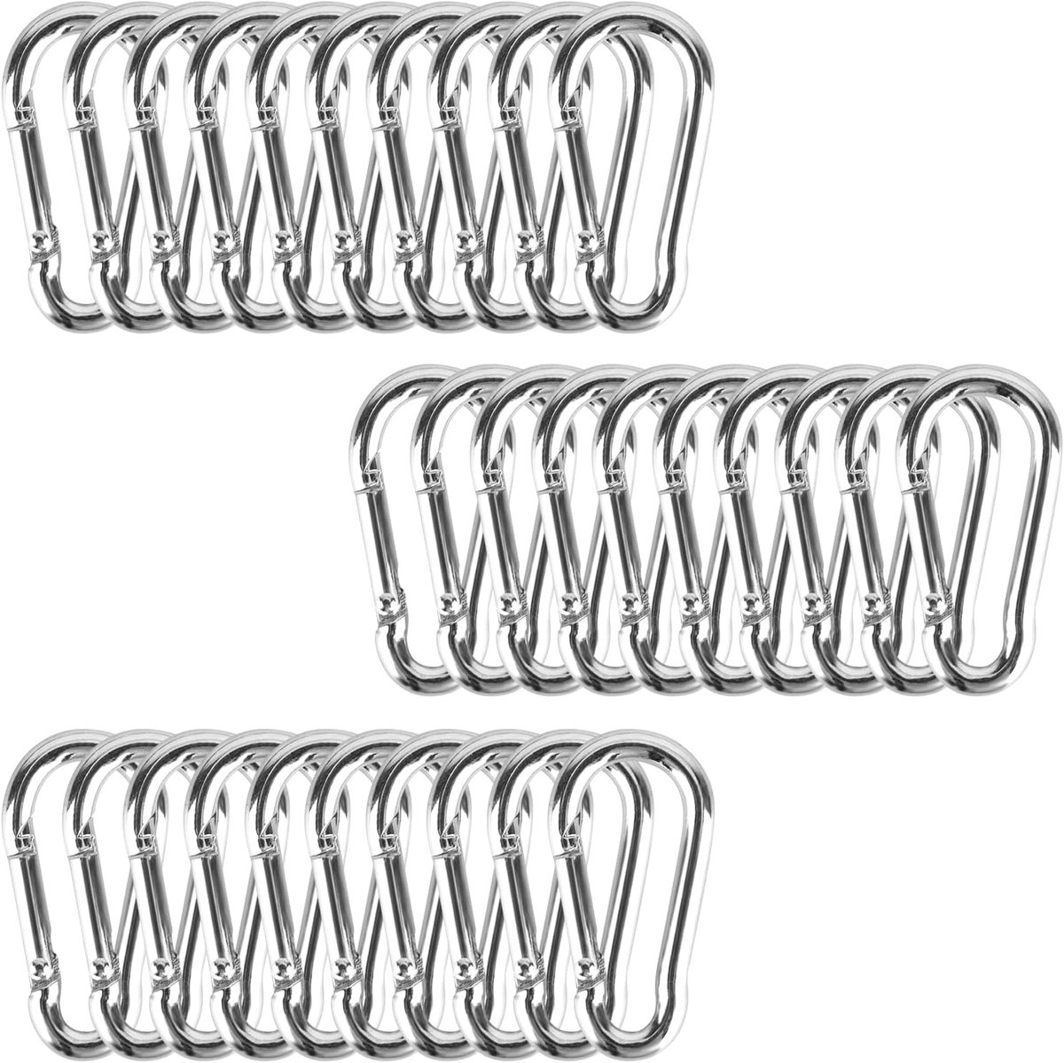 30 stuks kleine karabijnhaken van roestvrij staal, 4 x 40 mm karabijnhaken als sleutelhanger, aluminium carabiner voor vissen, wandelen, rugzak (zilver)