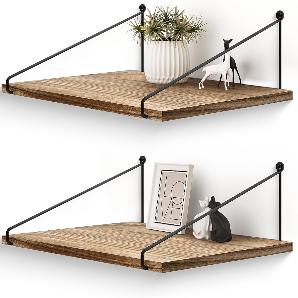 Zwevende planken diep houten 30 cm wandplank grote wandorganizer opbergplanken met beugel voor slaapkamer, badkamer, woonkamer, keukenaccessoires, set van 2