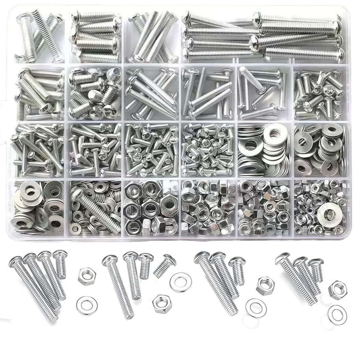 schroevenassortiment (1080 stuks) - M3/M4/M5/M6 machineschroeven, moeren, bouten en platte sluitringen set