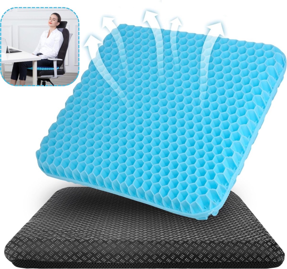 Gelkussen voor Zitontlasting - Zitkussen - Ergonomisch Kussen voor Stoel