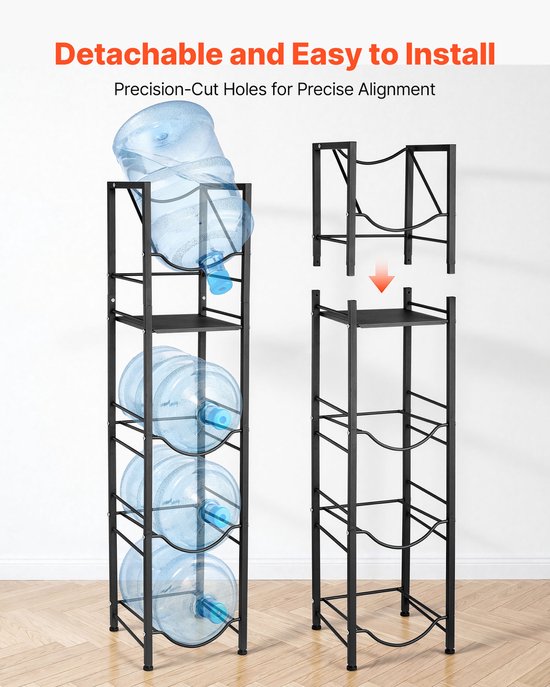 VEVOR Waterkanhouder, 5 Lagen, voor 4 Waterflessen, Waterkanrek met Opbergvak, Waterdispenserrek, Waterflessenrek, Watercontainerrek voor Keuken, Kantoor en Woonkamer, Zwart — afbeelding 5