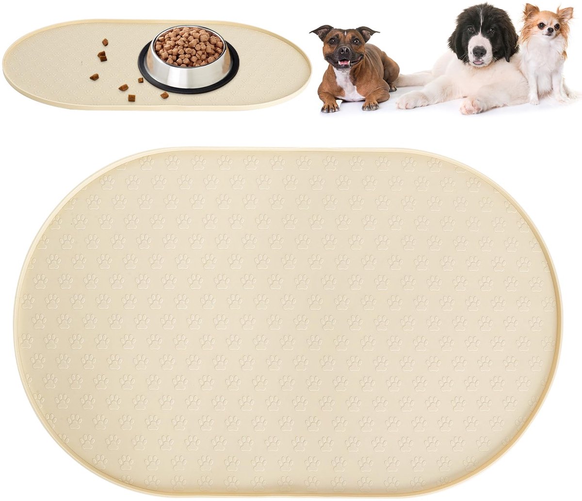 Bakmat voor honden en katten, 48 x 30 cm, siliconen, antislip en waterdichte voermat met verhoogde rand, huisdiervoermat, onderlegger voor hondenbak en kattenbak