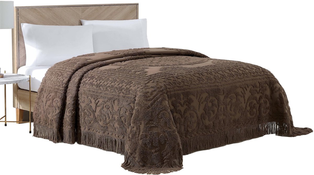 Home Fashions Medaillon Chenille Sprei, Koning, Chocolade