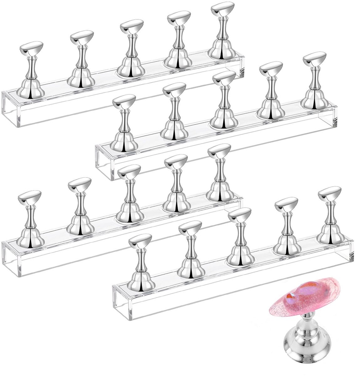 4 set nagelstandaard voor press-on nagels, magnetische nepnageltips, houder voor acrylnagels, display praktijk, nagelkunstkit, accessoires voor thuis, doe-het-zelf kunstsalonbenodigdheden