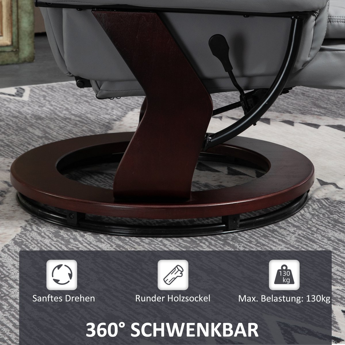 HAUSS SPOLE Relaxfauteuil Met Hocker - 360° Draaibaar En Handmatig Verstelbaar - Voor Woonkamer En Tv Hoek - Kunstleer - Grijs