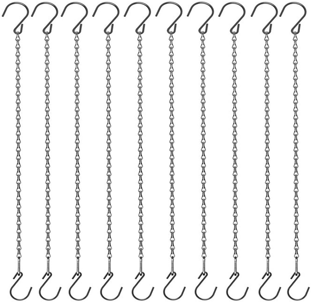 10 stuks bloempotketting met S-haken, metalen hangmandkettingen, 25 cm voor plantenhangers, vogelhuisjes en windgongen (zwart)