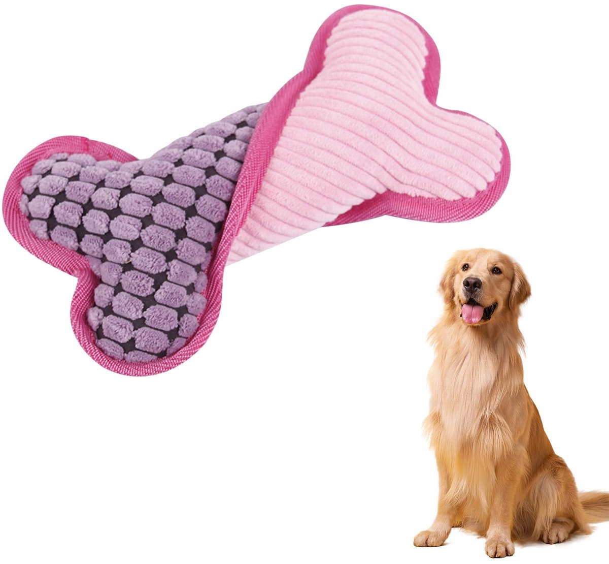 Hondenspeelgoed, onverwoestbaar, maïskorrel, kauwbestendig, botvormige piepende hond, pluche dier, interactief pluche hondenspeelgoed voor kleine tot middelgrote honden om op te kauwen (roze)