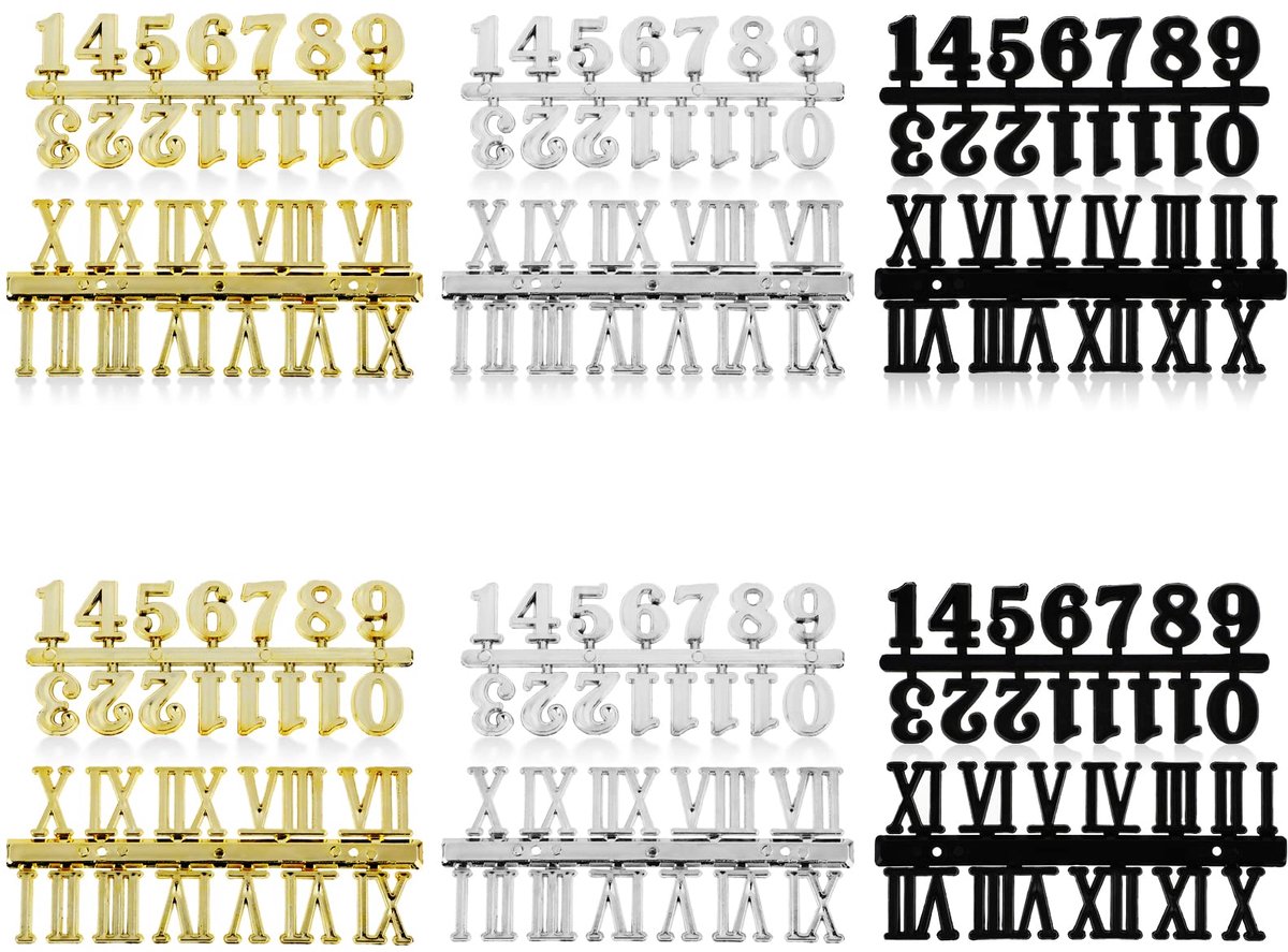 12 stuks klokkijfers kit cijfers voor wandklok klokkijfers kit zelfklevende letters klok cijfers met Arabisch en Romeinse nummer DIY digitale klokken nummers voor design vervanging reparatie ho