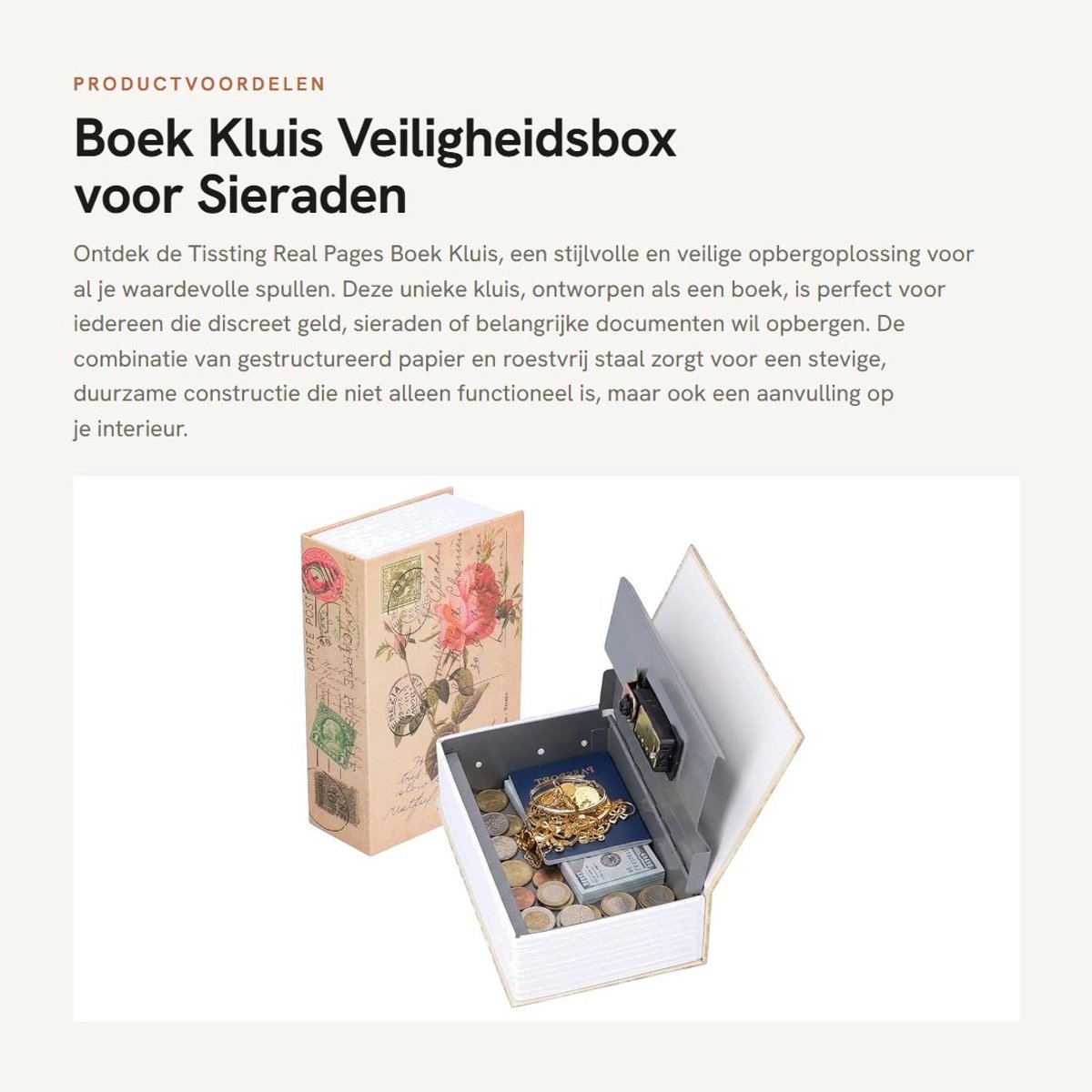 Dailygoods- Boekkluis met Combinatieslot - Roestvrij Staal - 18 x 11,6 x 5,5 cm - Verstevigd Papier - Verhulling voor Waardevolle Spullen - Verstopkluis