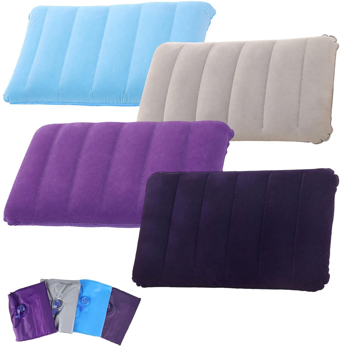 Kussen, opblaasbaar kussen voor zee, gevlokt fluweel, comfortabel en licht, geschikt voor strand, camping, reizen