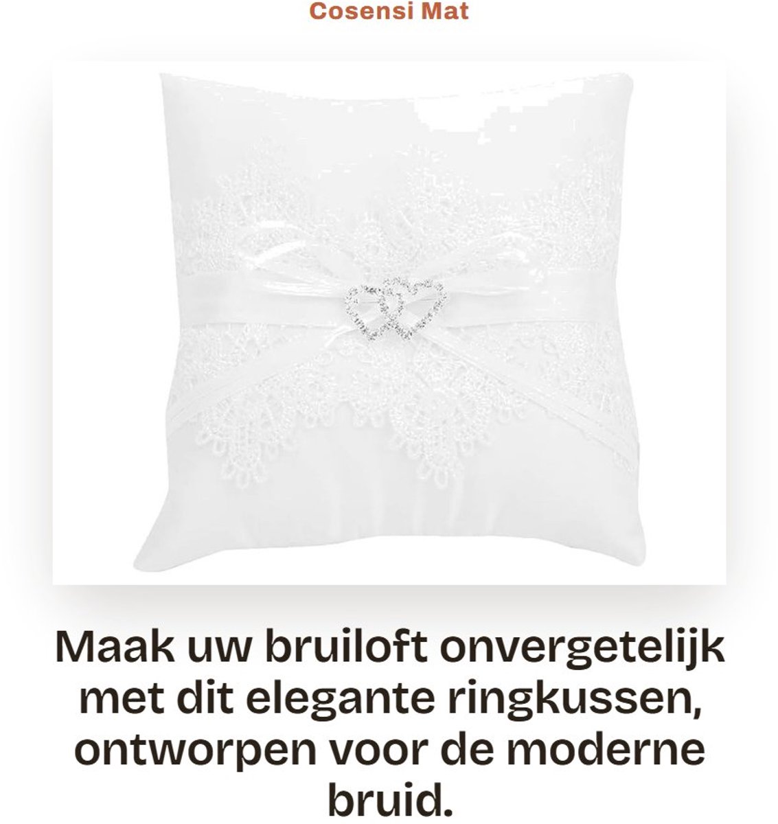 Dailygoods- Kussen Ivoor Satijn - Ringkussen - Bruiloft - Bloem Kussen - Strik - Parel Decoratie