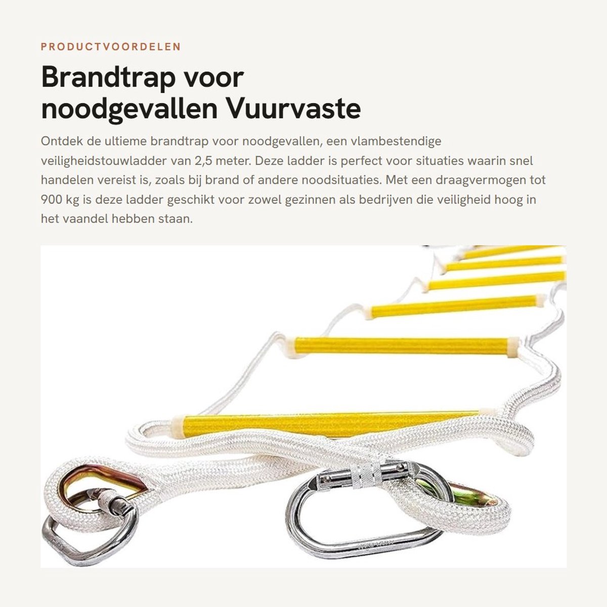 Dailygoods- Brandtrap 2,5 m - Vlambestendig - Veiligheidstouwladder - Herbruikbaar - Draagvermogen tot 900 kg - Reflecterende strip - Noodladder