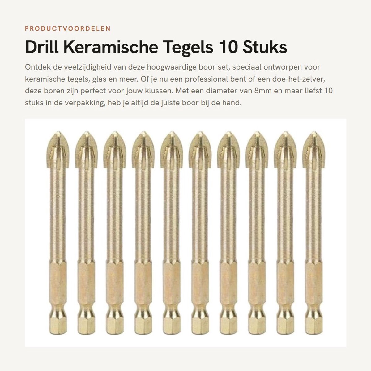 Dailygoods - Drill - Keramische Tegels - 10 Stuks 8mm - Harde Legering - Snelle Boorervaring - Geschikt voor Glas en Hout - 10 Stuks