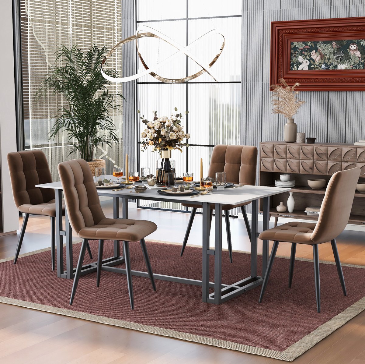 DESMIU Eetkamerstoel – 86 Cm – Set Van 4 Met Zachte Velvet Zitting En Metalen Poten – Voor Eetkamer En Woonkamer – Velvet Bruin