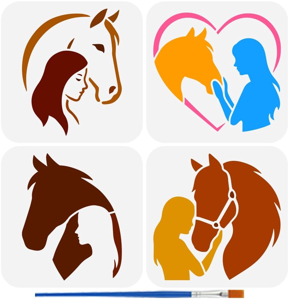 Dailygoods- Paardensjablonen 4 Stuks - Sjablonen voor Schilderen - Dierenthema - Creatieve Accessoires - DIY Kunstnijverheid - 15 x 15 cm - Schilderstencils