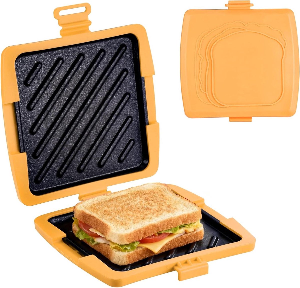 Magnetron Toastie Maker - Sandwich Broodrooster - Snel Lunchen - Verwijderbare Platen - 16 x 16 cm - Oranje